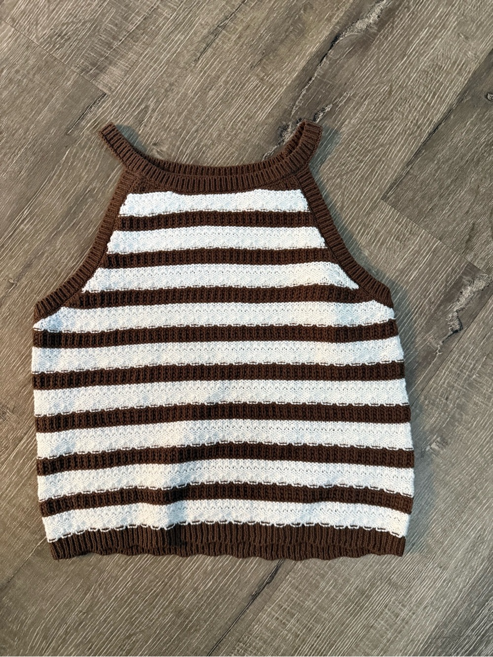 Brown & Cream Striped Knit Cropped Tank Top XS